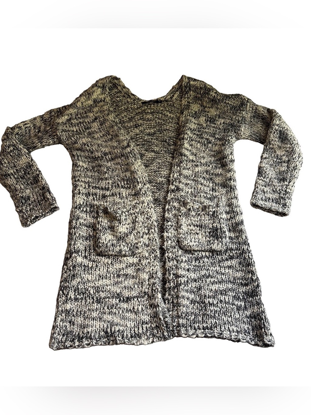 Doe & Rae Women’s Cardigan Sweater M Wool Acrylic Blend Black White Long Soft